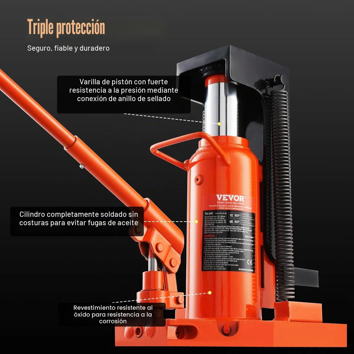 VEVOR Gato hidráulico de aire, plataforma elevadora, 5 t punta, 10 t punta, altura dedos 20-173 mm, altura superior 287-440 mm