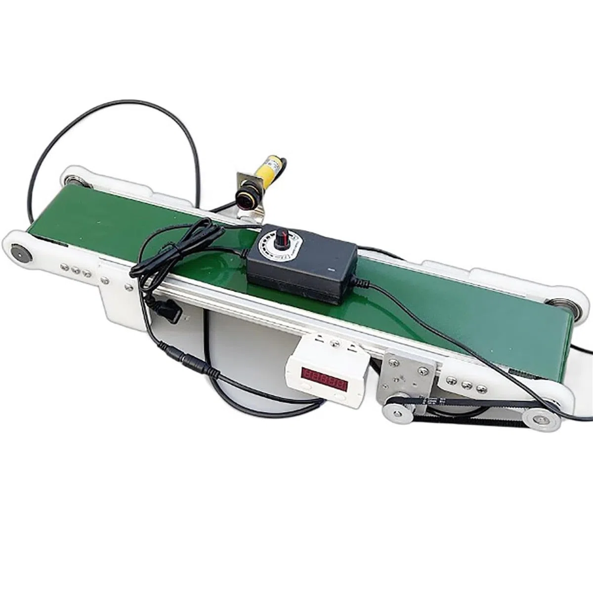 Cinta transportadora con conteo automático y velocidad ajustable para manejo de carga y experimentos científicos