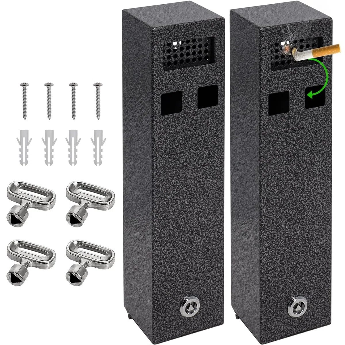 Cenicero de Pared para Exterior 2 Piezas, Cenicero Cuadrado de Chapa Galvanizada con Cerradura para Restaurantes Hoteles y Oficinas (Gris Ahumado)