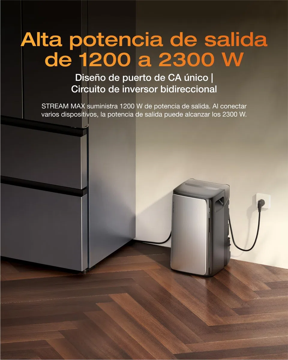 Kit solar EF EcoFlow STREAM Max batería de 1,92 kWh con panel solar rígido de 400 W*2, entrada solar de 1800 W, 2 MPPT, puerto de CA 1200 W, microinversor de 600/800 W, control inteligente con IA
