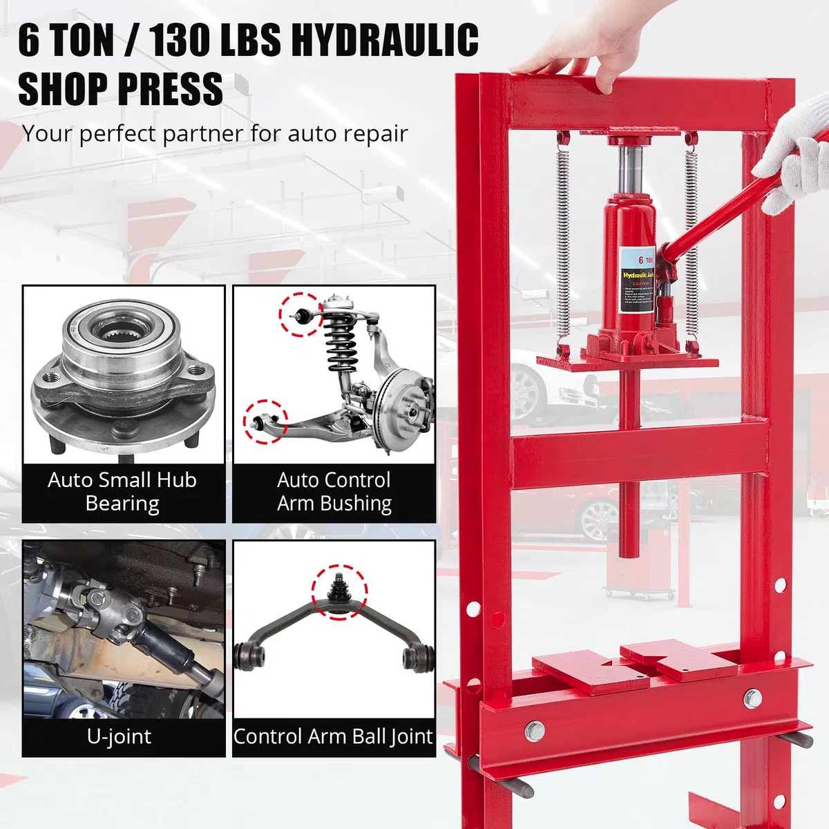 GarveeTech Prensa Hidráulica De Taller h-Frame - Mesa Ajustable En Altura - Operación Segura con Válvula De Seguridad - Extracción Profesional De Cojinetes, Casquillos y Engranajes - Incluye Bandejas
