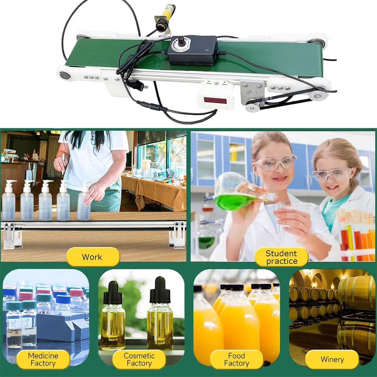 Cinta transportadora con conteo automático y velocidad ajustable para manejo de carga y experimentos científicos