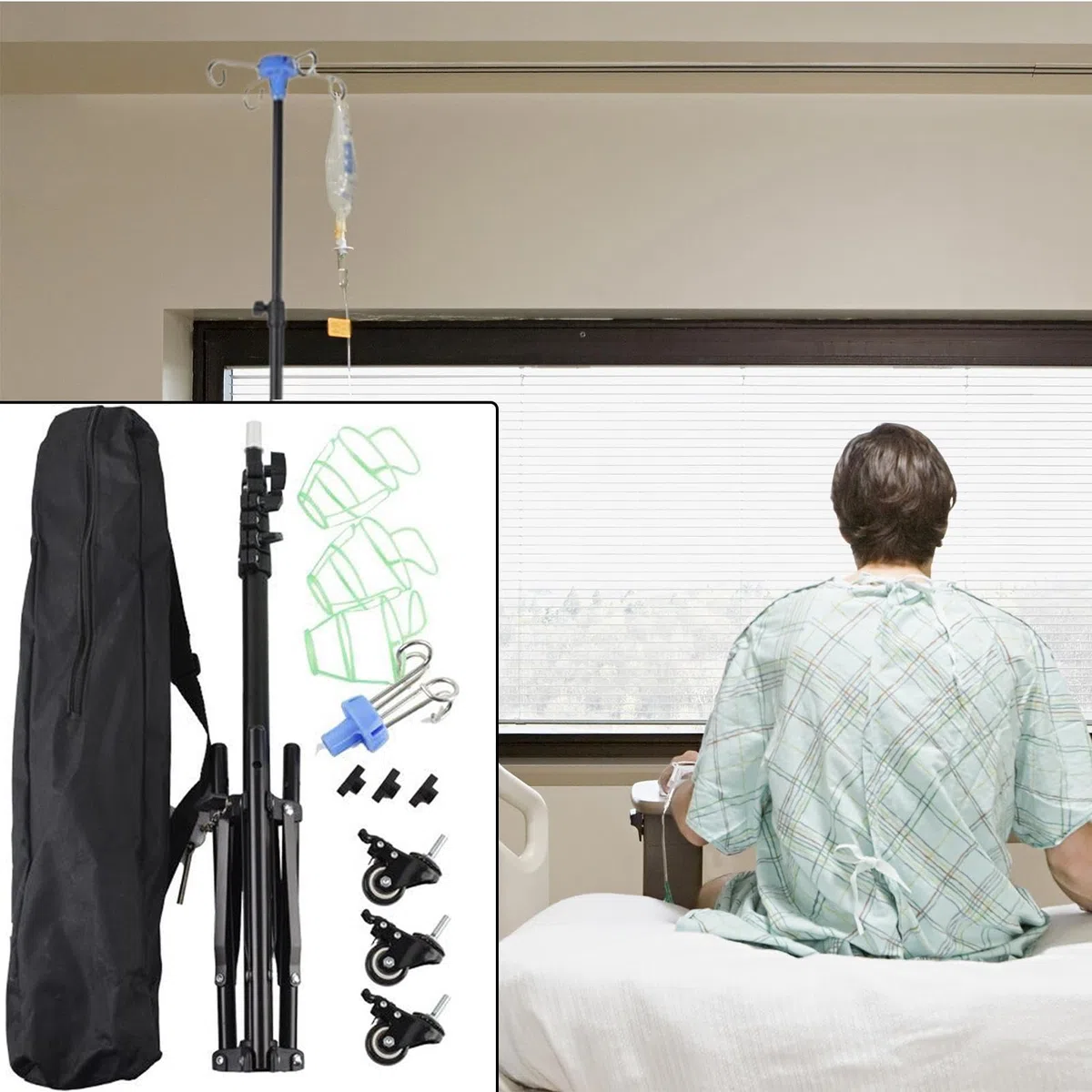 Soporte para Suero con Ruedas | Soporte Intravenoso para Hospital con Gancho para Botella | Equipo Plegable con Ruedas para Clínicas Asistencia Domiciliaria Uso Diario Interior Y Exterior