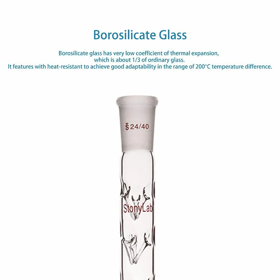 stonylab Columna de Destilación Vigreux, 24/40 300 mm Longitud de Vidrio de Borosilicato Fraccionario Columna de Destilación Columna Vigreux con Sangrías para Laboratorio