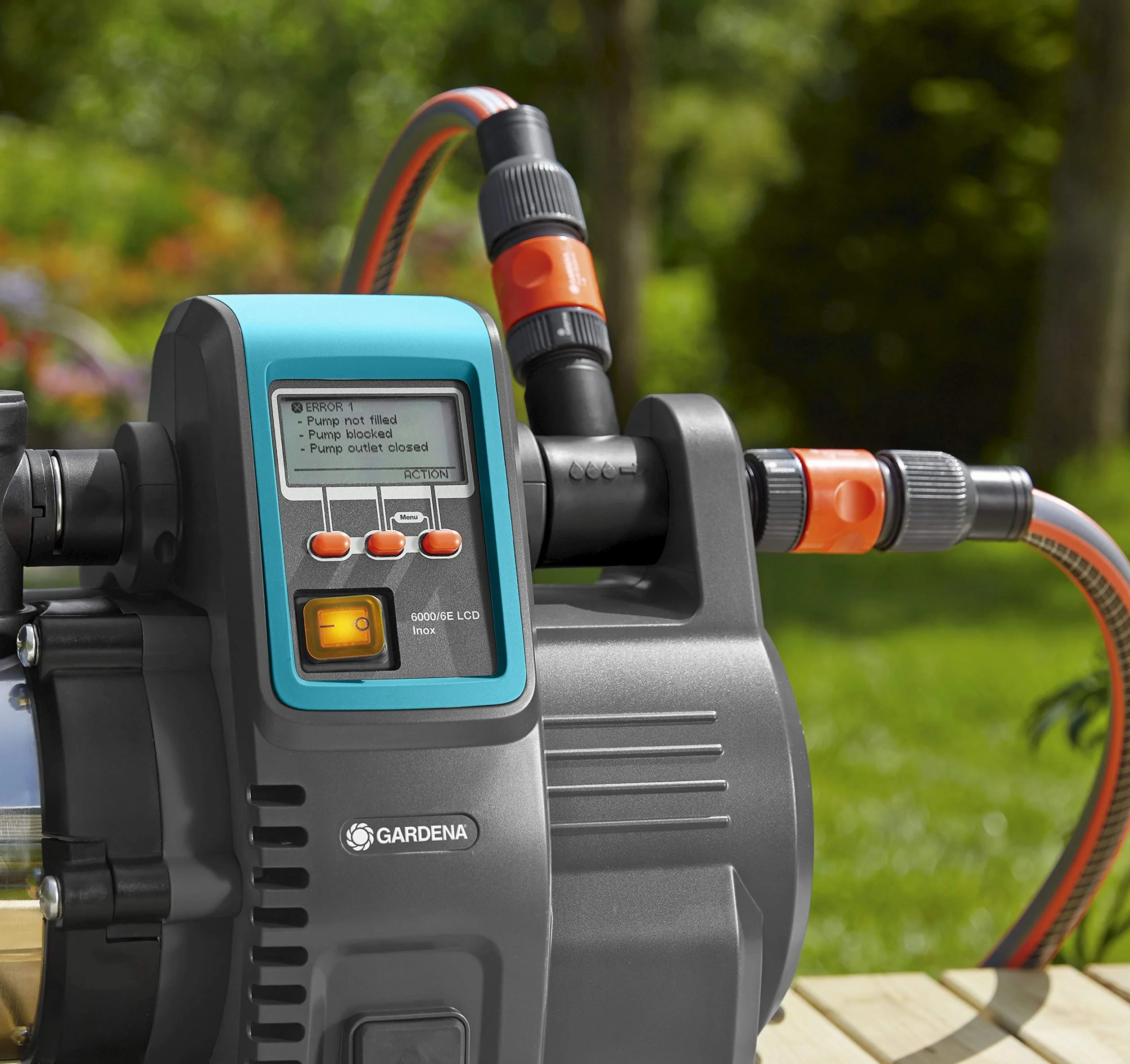Gardena - Grupo a presión electrónico 6000/6E LCD Inox Premium: bomba doméstica con caudal de 6000 l/h, motor 1300 W, pantalla LCD, carcasa de la bomba de acero inoxidable (1760-20)
