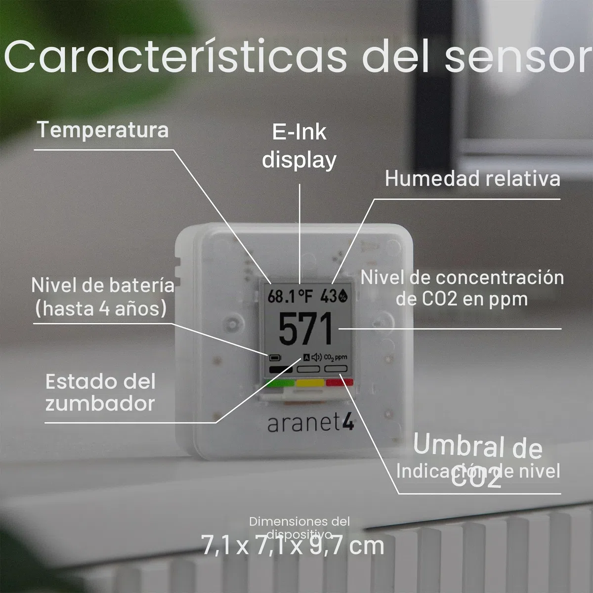 Aranet4 Home: sensor de calidad de aire interior inalámbrico para el hogar, la oficina o la escuela [CO2, temperatura, humedad y más] portátil