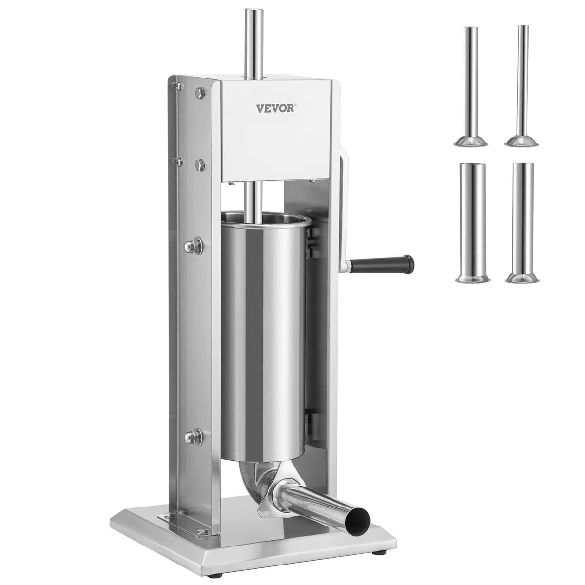 VEVOR Embutidora Manual de Salchichas 5L Vertical de Mesa Acero Inoxidable 4 Tubos Relleno 15mm 21mm 30mm 37mm