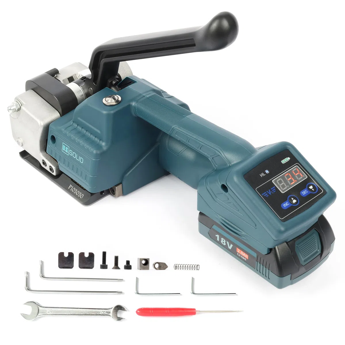 U.S. SOLID Máquina de flejado semiautomática con pantalla LCD para cintas PP PET 13-16 mm, 2 x 4000 mAh
