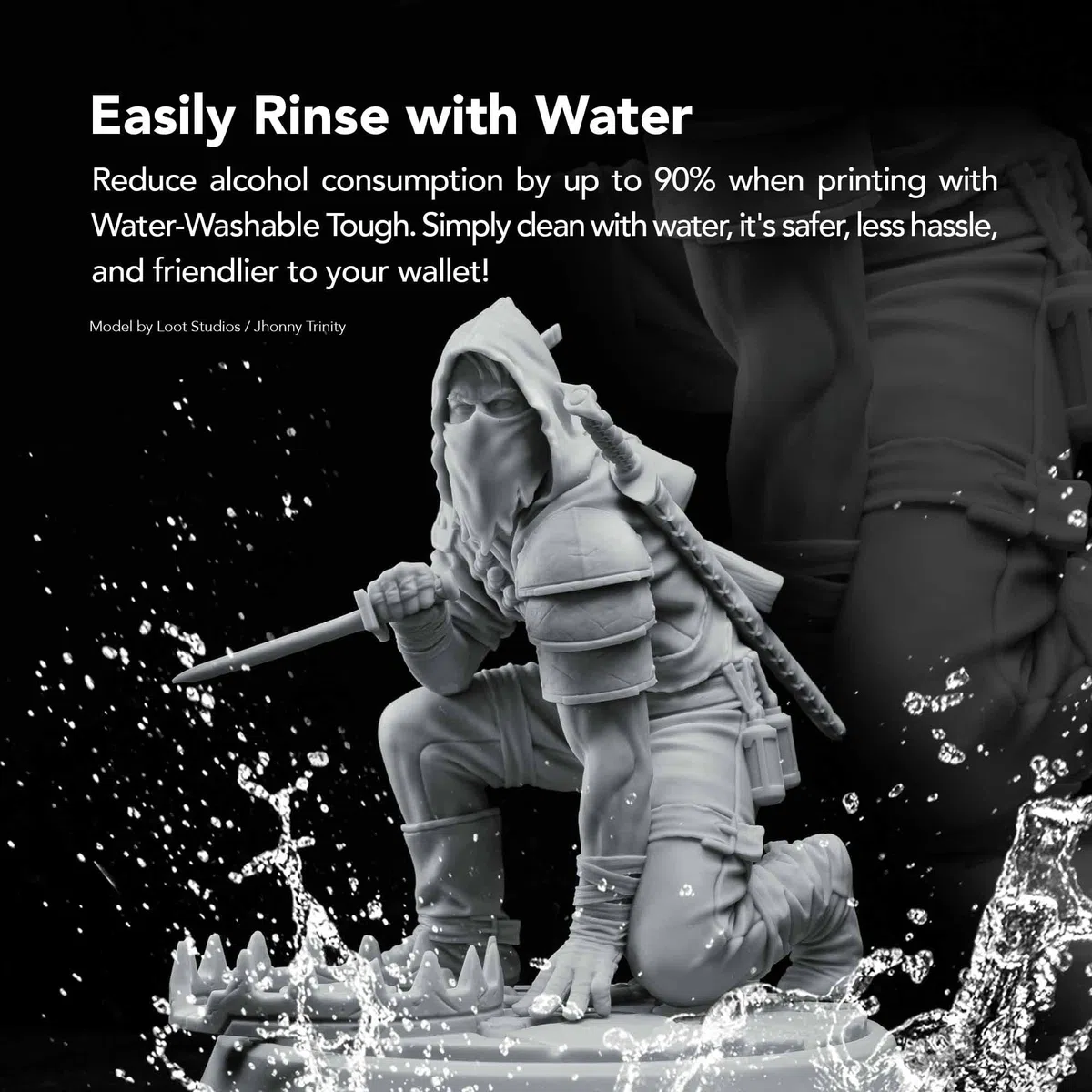 Phrozen Water-Washable Tough | Resina Lavable en Agua para Impresoras 3D | Resina Fotopolímero UV 405nm para Impresoras LCD | Bajo Olor, Curado Rápido | Gris (1kg)