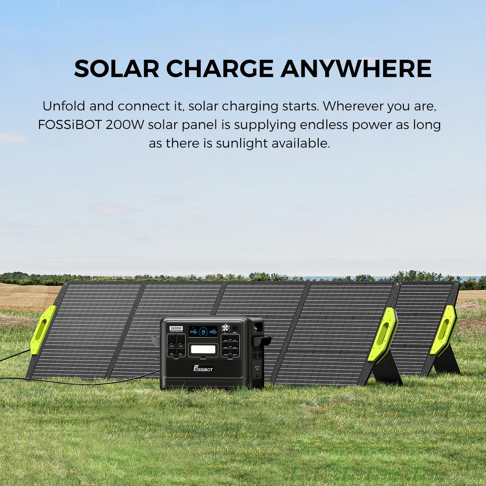 FOSSiBOT Panel solar plegable de 200 W, para generadores solares portátiles F1200, F2400, F3600, módulo fotovoltaico, para sistema independiente de la red, jardín, balcón, caravana hacia el exterior