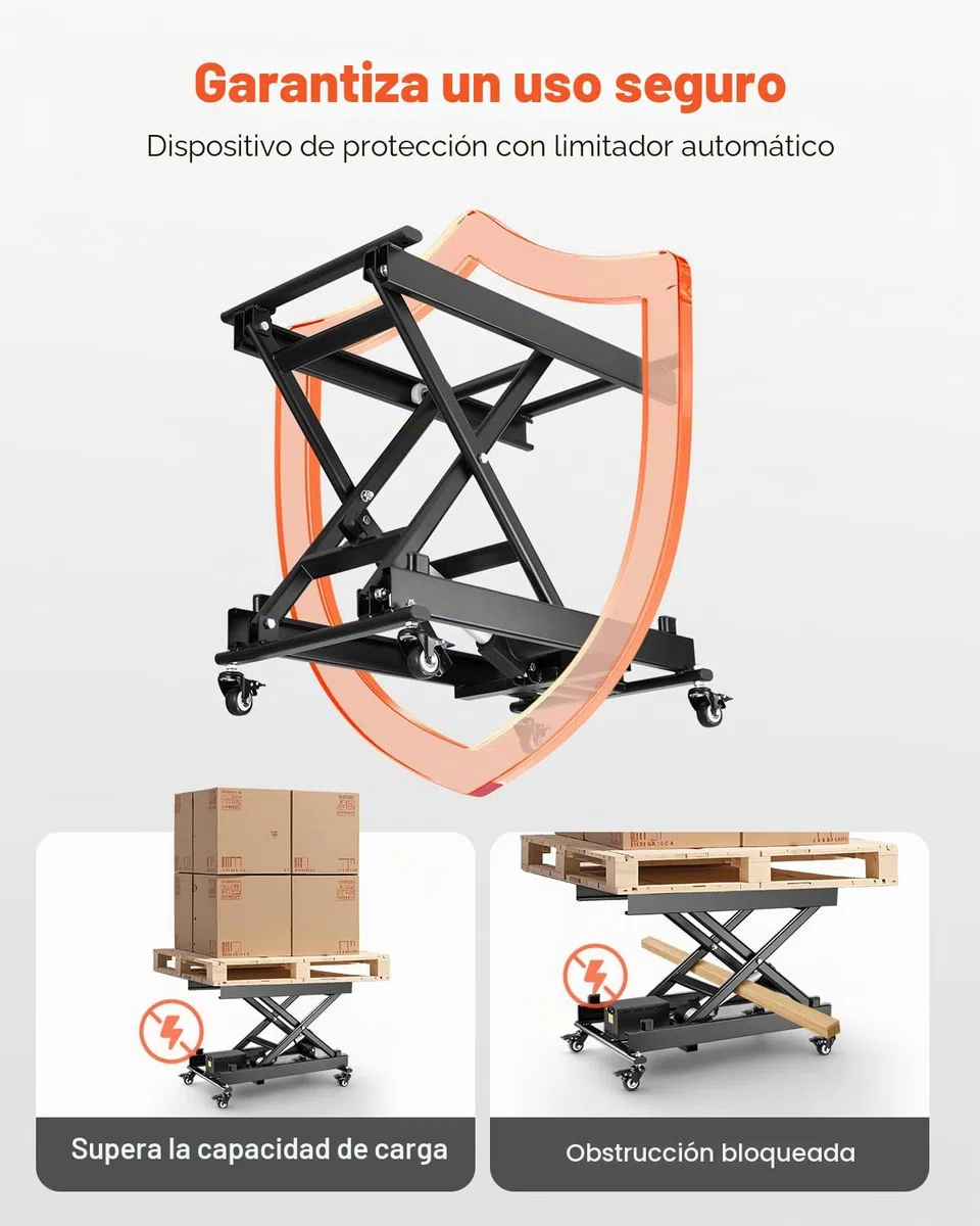 VEVOR Mesa Elevadora Eléctrica de Tijera Simple 150 kg 200-710 mm 4 ruedas Negro