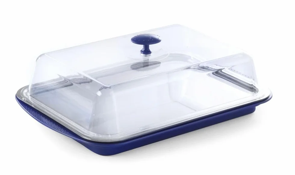 HENDI Vitrina expositora refrigerada, mostrador para Buffets, Conjunto exhibidor climatizado con Cubierta Transparente, 2 Bloques refrigerantes y Bandeja, 430x290x(H) 150mm, poliestireno,Acero INOX