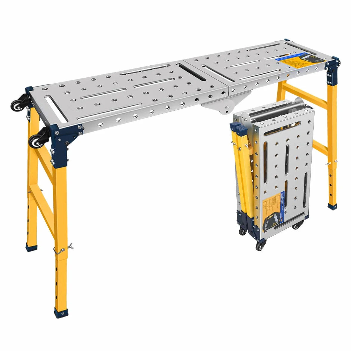 Plataforma de Trabajo Portátil Multifuncional de Aluminio con Capacidad de Carga de 500KG, Mesa de Soldadura Ajustable con Tablero Galvanizado de 36x140cm