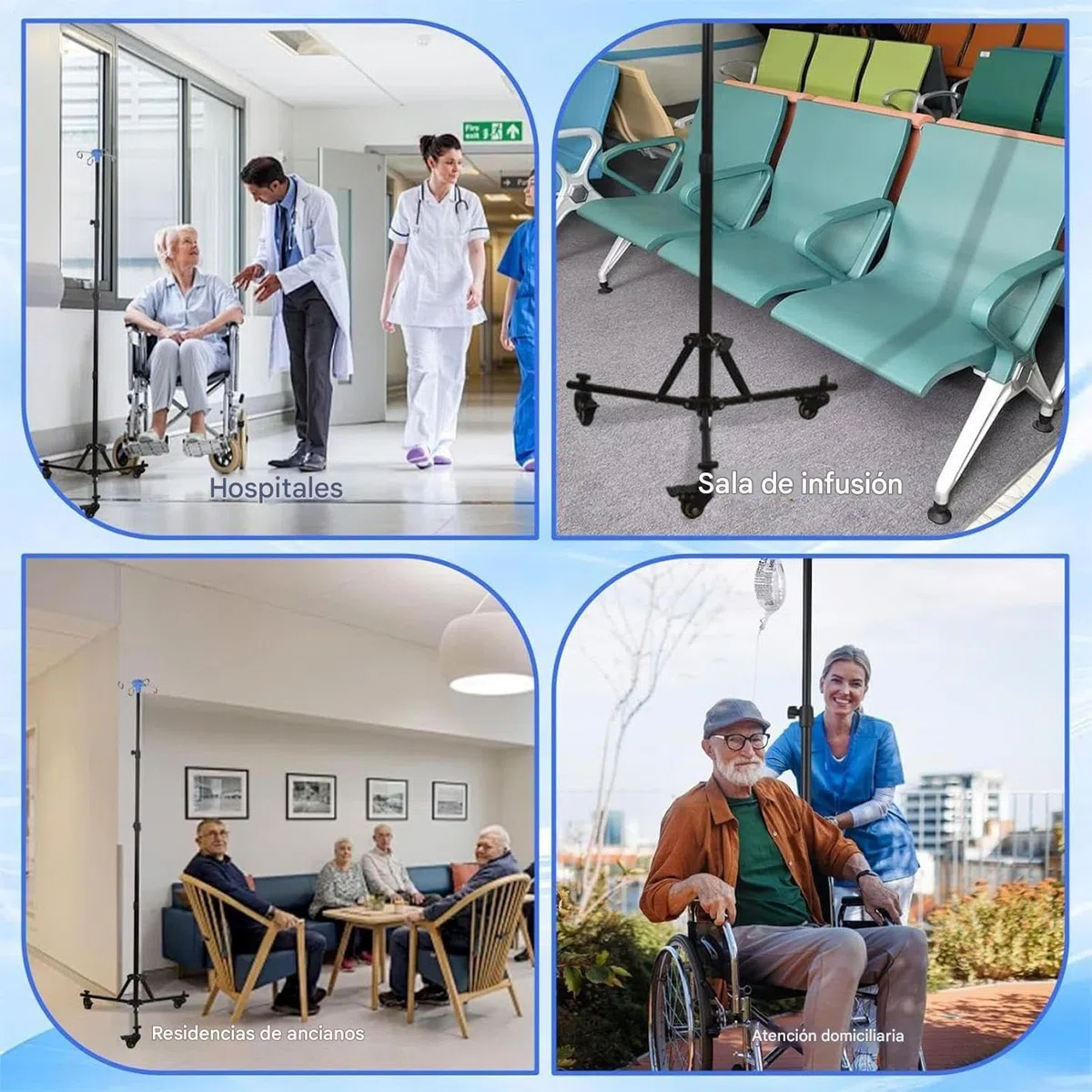 Soporte para Suero con Ruedas | Soporte Intravenoso para Hospital con Gancho para Botella | Equipo Plegable con Ruedas para Clínicas Asistencia Domiciliaria Uso Diario Interior Y Exterior