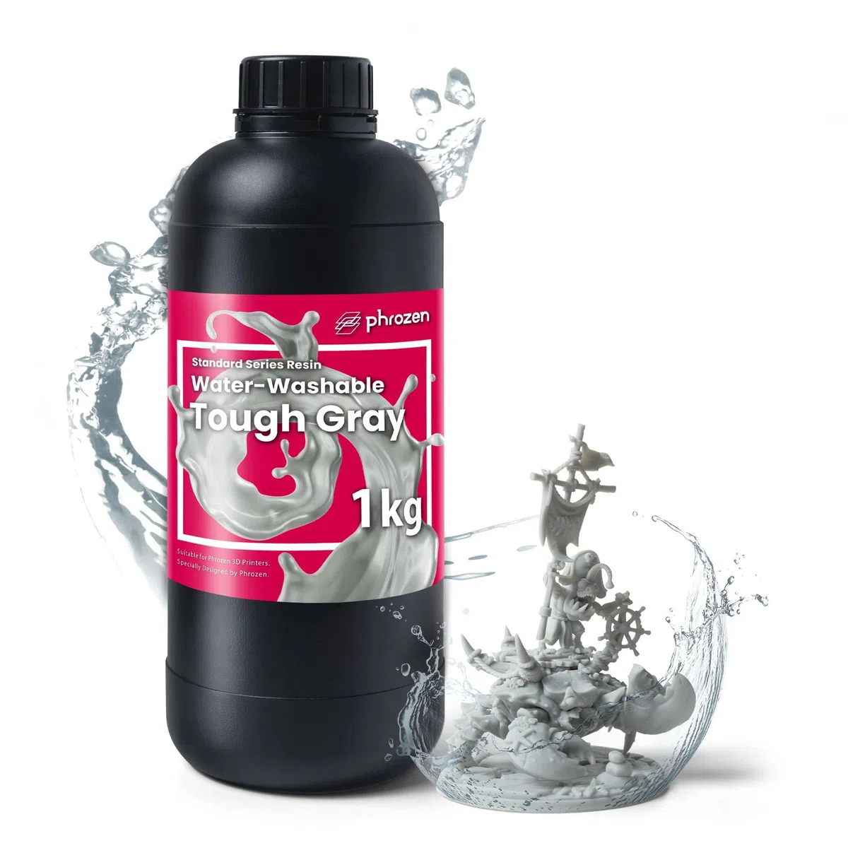 Phrozen Water-Washable Tough | Resina Lavable en Agua para Impresoras 3D | Resina Fotopolímero UV 405nm para Impresoras LCD | Bajo Olor, Curado Rápido | Gris (1kg)