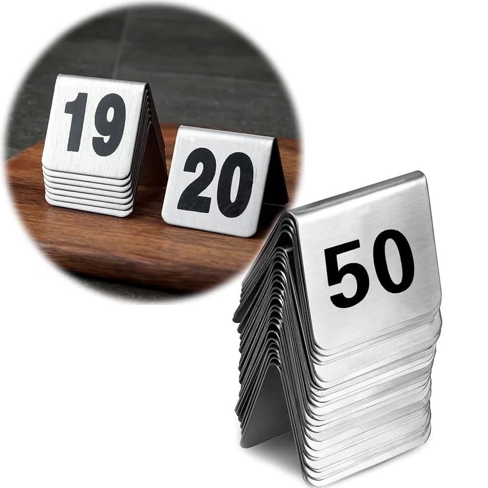 50 Uds. Marcador de Mesa para Restaurante y Bar, Letrero de Números de Mesa, Tarjetas de Números de Mesa Apilables, Número Negro de Doble Cara