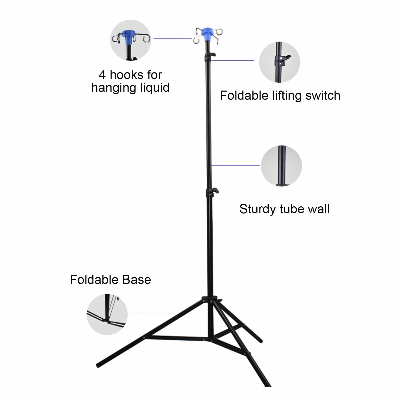 Soporte Poste Plegable Intravenoso, Medical IV Pole Soporte, Soporte Portatil Portasueros para Sillas de Ruedas, Camas, Clínicas de Enfermería, Atención Domiciliaria, Viajes
