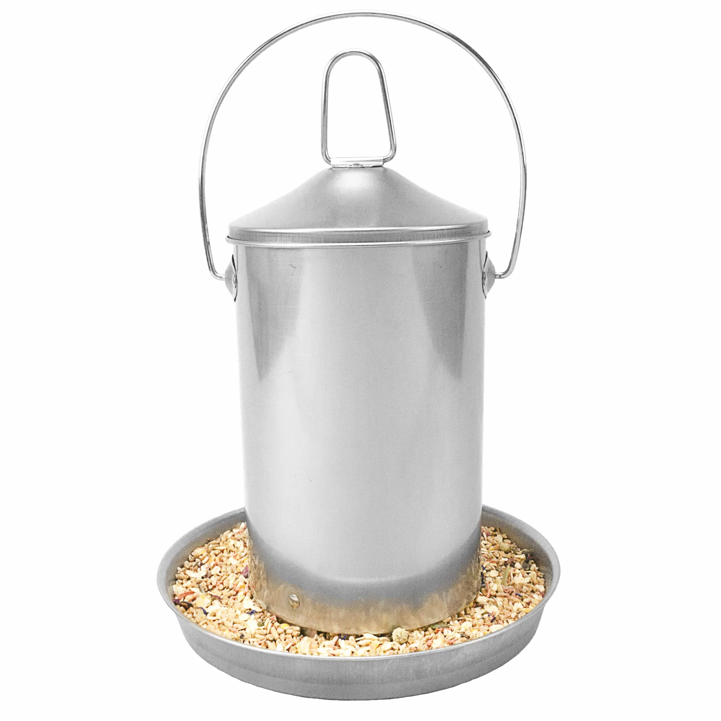 Sterico Comedero automático para gallinas y aves de corral, acero inoxidable 304, sin BPA, libre de bordes peligrosos, se puede colgar y colocar en pie, dispensador de alimentos, capacidad de 3 kg