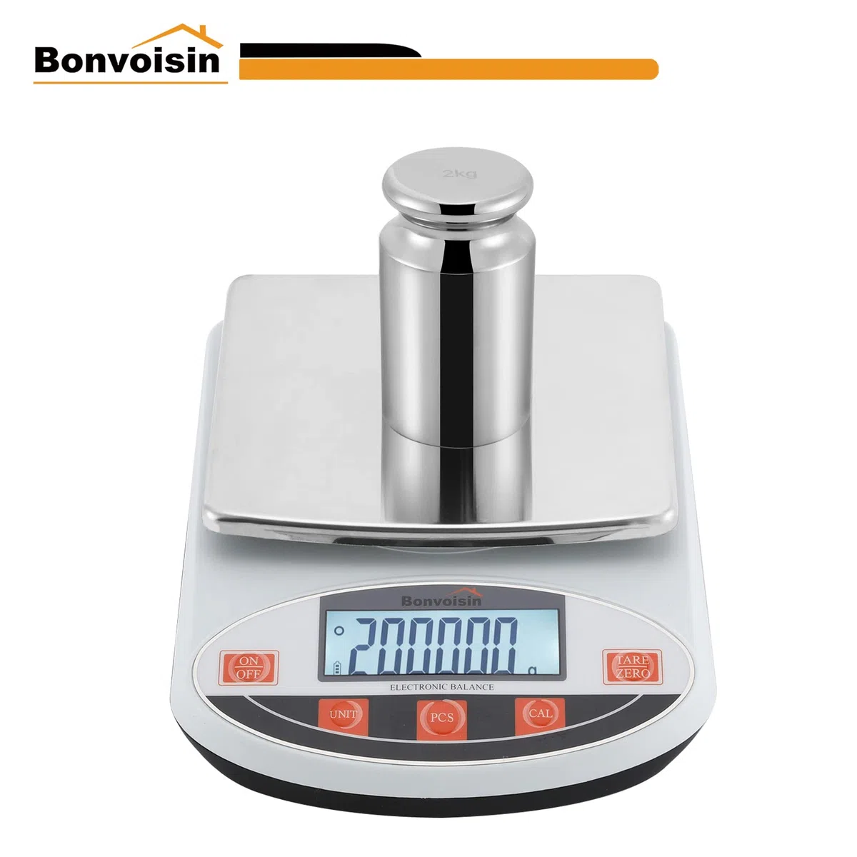 Bonvoisin Peso de calibración de 2 kg/4400 lb para báscula digital, clase M1, acero al carbono, acabado cromado (2000 g)