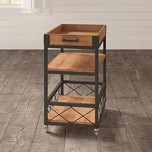 Carrito de servicio de bar de madera, carrito móvil de hierro y madera para servir bebidas de vino y bebidas en hoteles, restaurantes, cocinas y clubes