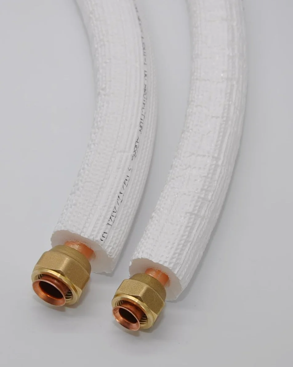 SYSTERM Conducto refrigerante para aire acondicionado dividido, tubo de cobre aislado listo para ajustar 1/4" + 1/2", los tubos preaislados para gases refrigerantes R32, R410A y R407C (longitud: 7m)