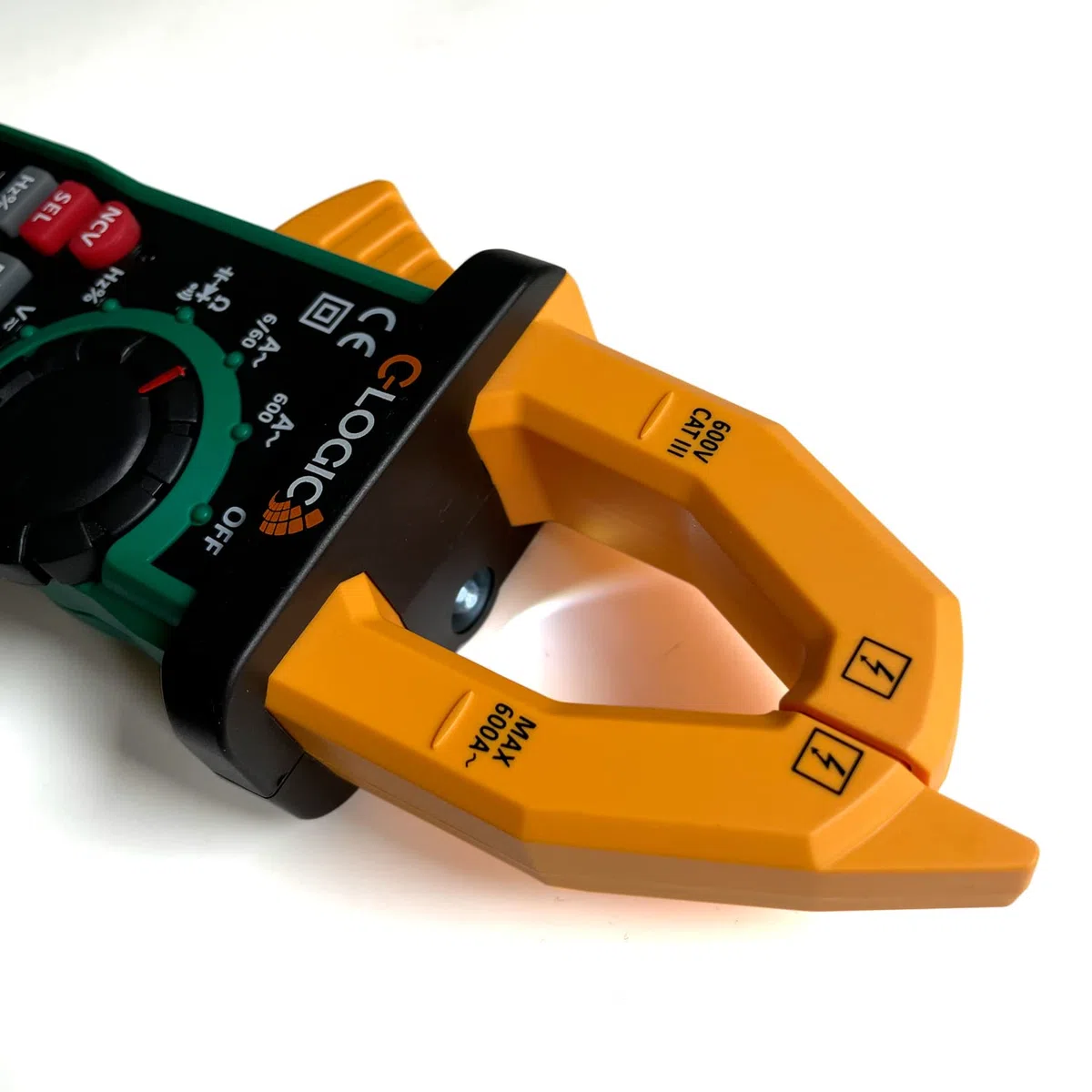 C-LOGIC 810 Pinza Amperimétrica Digital Profesional 6000 Cuentas NCV y Luz de Trabajo Tensión AC/DC 600V Corriente AC 600A Resistencia Capacitancia Frecuencia Temperatura Apertura 26mm. CAT III