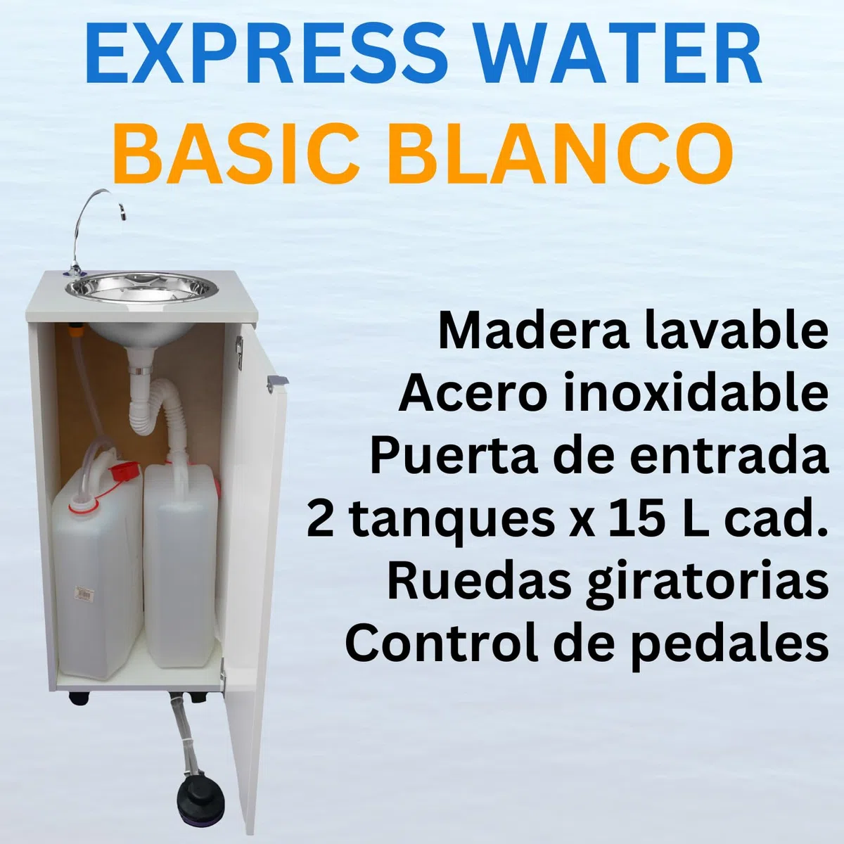 Express Water Basic Blanco Fregadero Lavabo Portátil Acero Inoxidable Mando Pedal