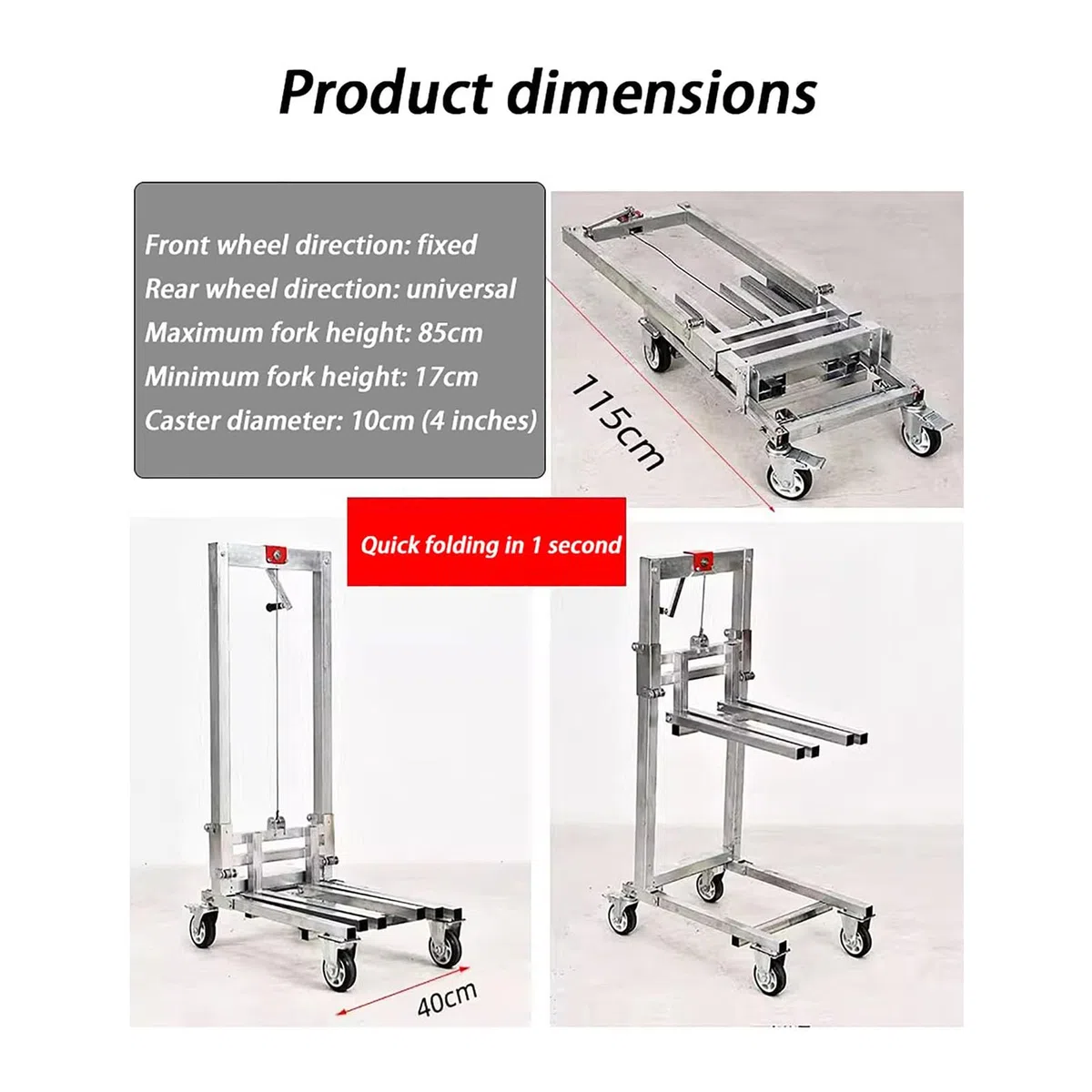 Apilador manual de carretilla elevadora resistente, carrito de elevación plegable, capacidad de 60 kg para obras de construcción y garajes