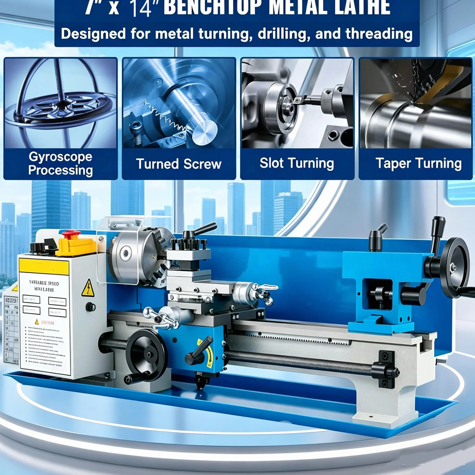 Mini Torno de Metal 550W Mini Torno de Fresado de Metal 180x350mm Tornos Metálicos Mini Herramientas y Accesorios Domésticos de Bricolaje para Máquinas Herramienta de Procesamiento de Metales