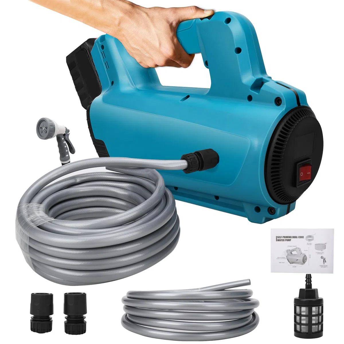 Bomba de agua compatible con batería Makita de 18 V, bomba de transferencia de batería, bomba de agua autocebante portátil, bomba de riego con tubo de salida de agua de 10 m, tubo de entrada de agua