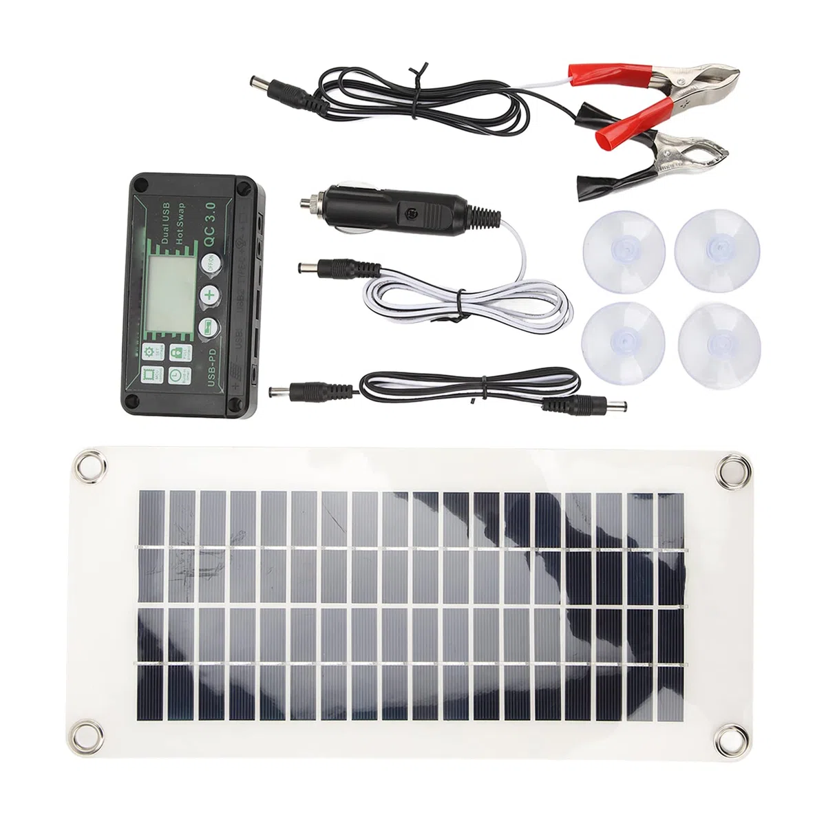 banapoy 30W 12V 24V Portátil Kit Panel Solar Polisilicio con Controlador Voltaje Carga 50A para RV Inicio Barco Camping, Panel Solar Al Aire Libre, Suministro Energía Emergencia